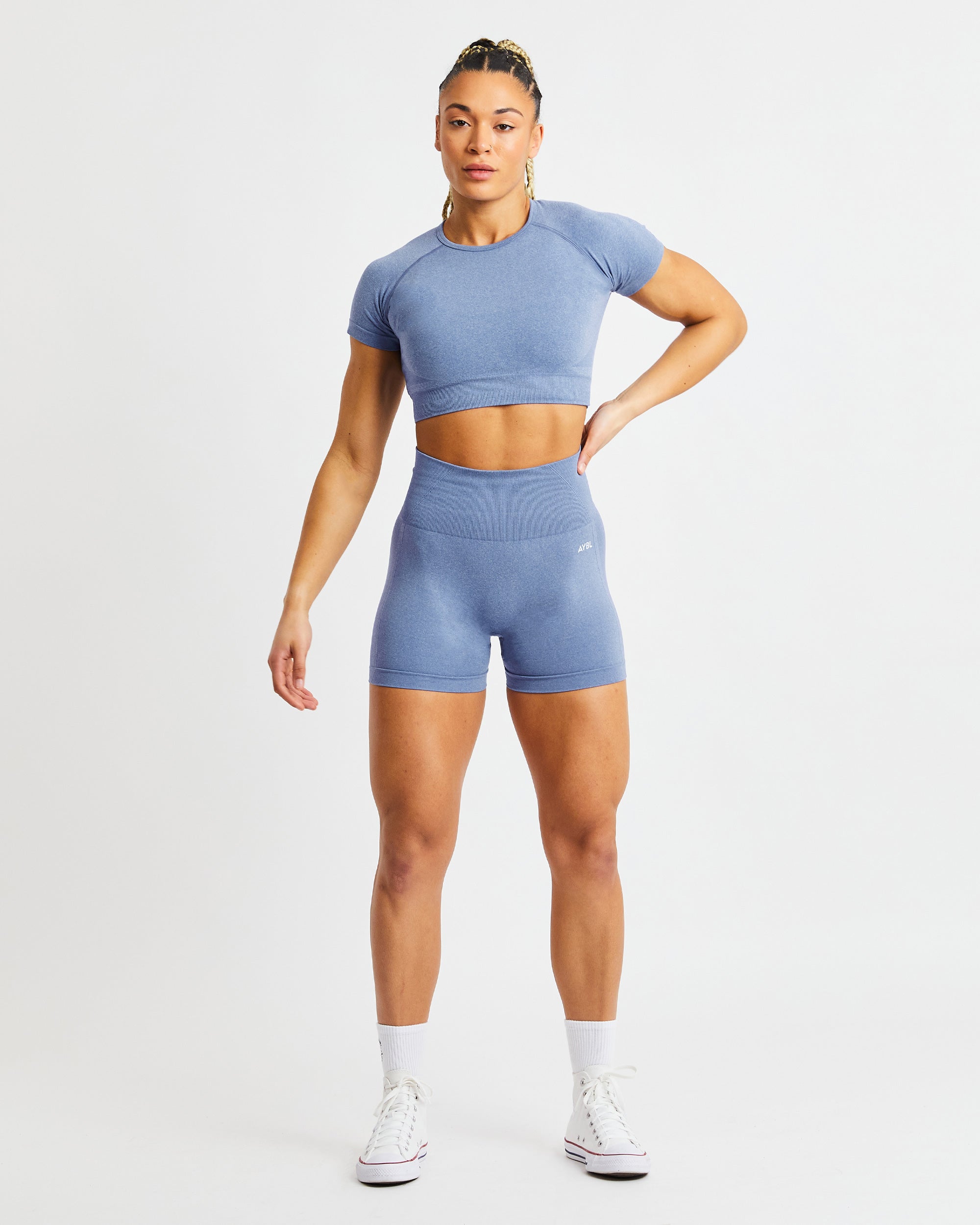 Empower Seamless Crop Top - Blau Marl