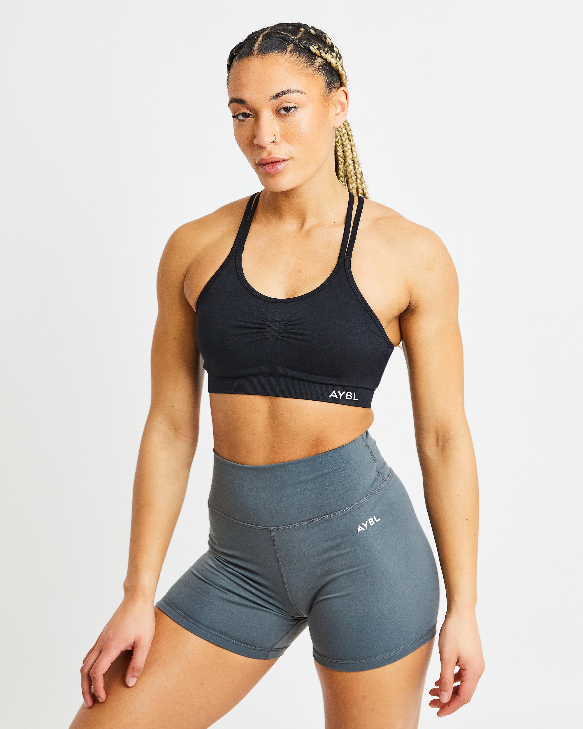 Essential Seamless Ruched Sports Bra - Schwarz