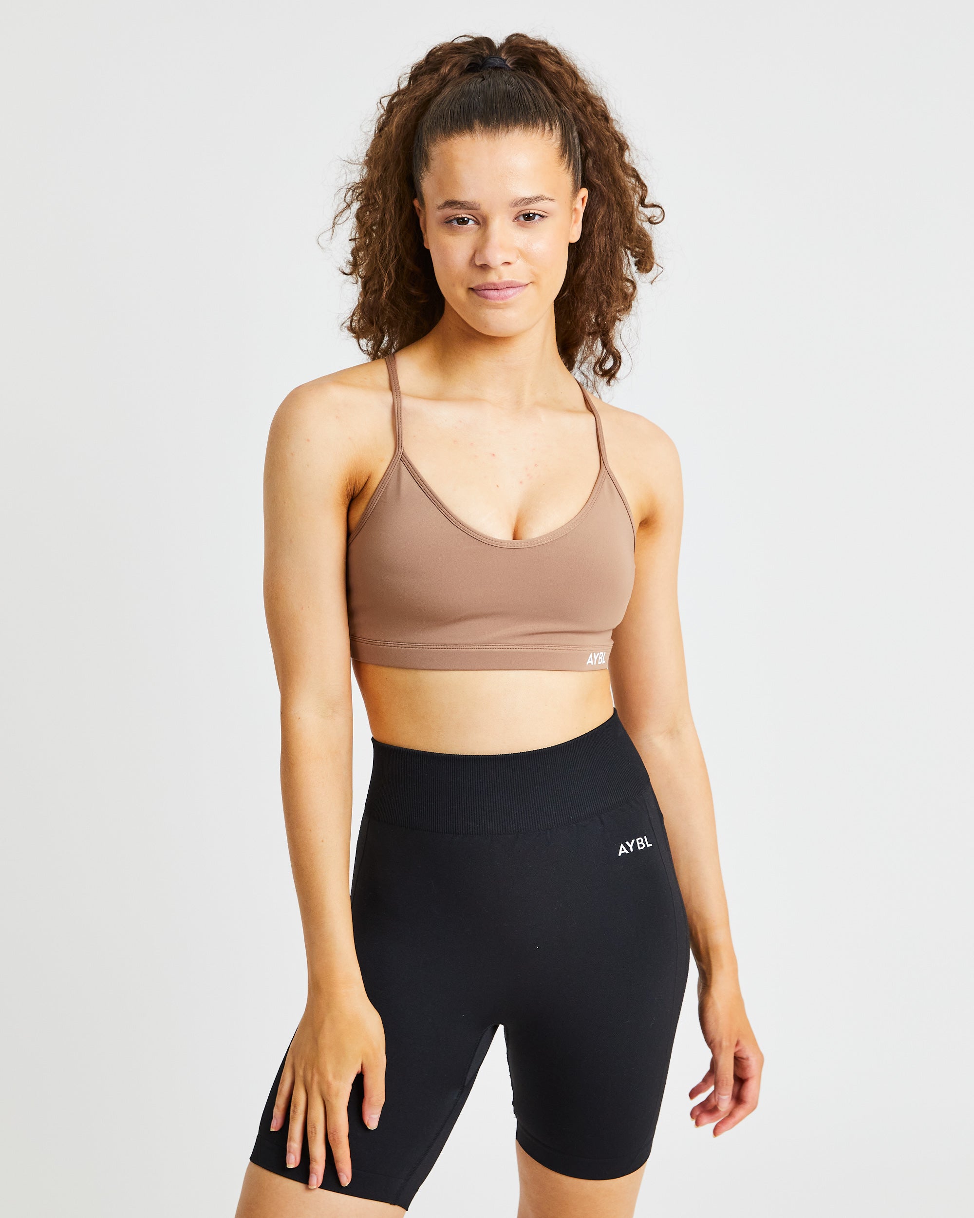 Essential V Neck Sports Bra - Braun