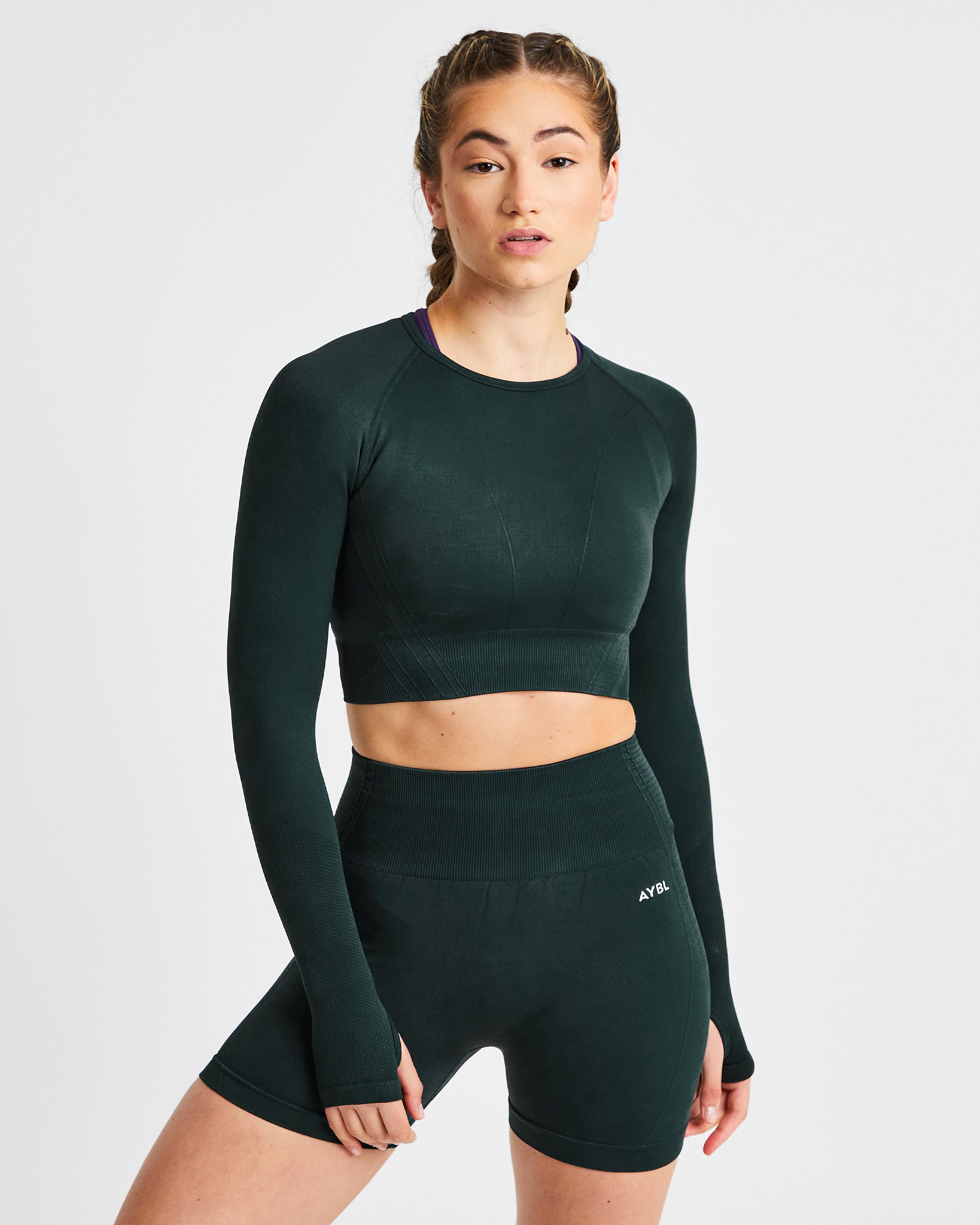 Balance V2 Seamless Long Sleeve Crop Top - Forest Grün