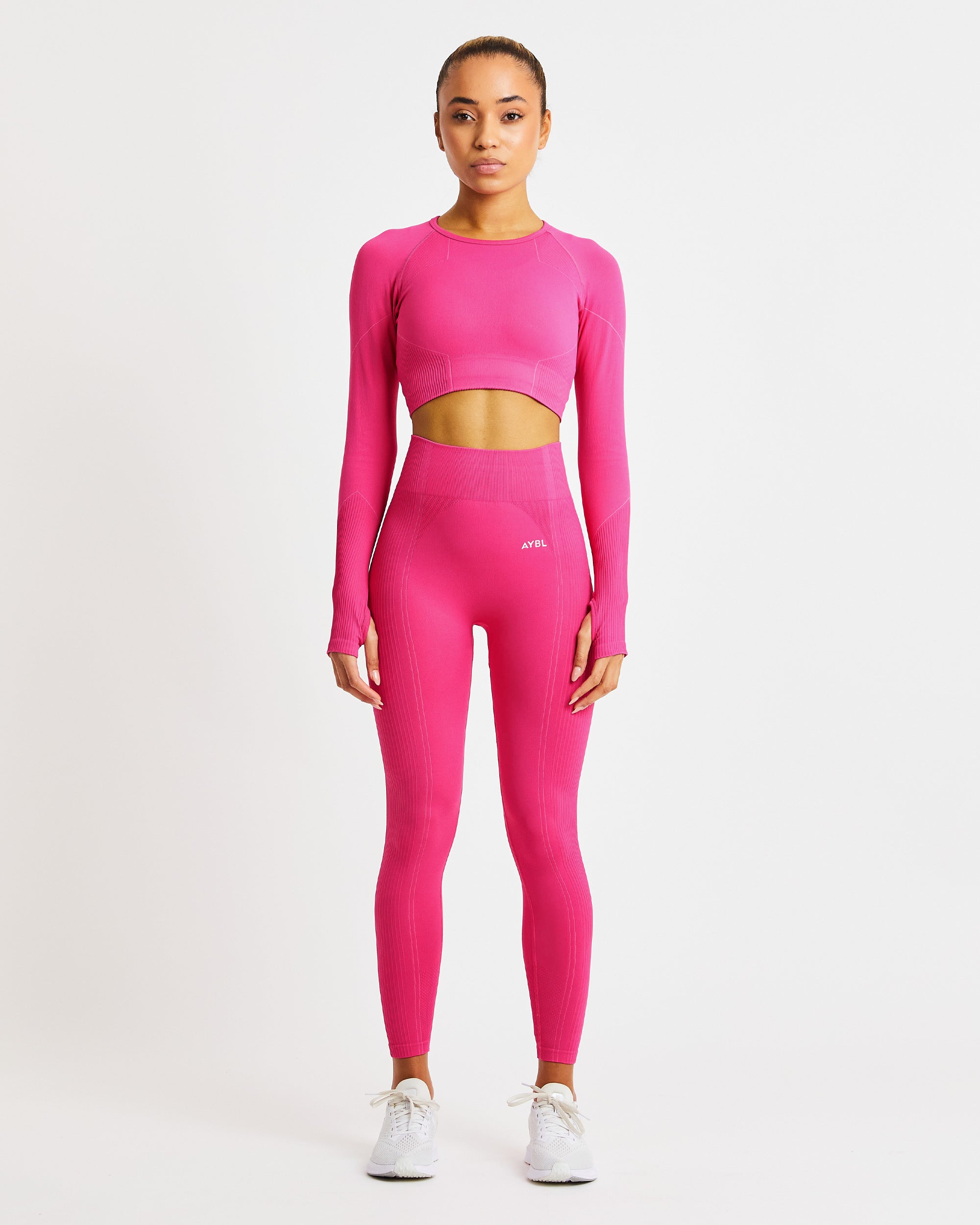 Reflex Seamless Long Sleeve Crop Top - Fuchsia Rosa