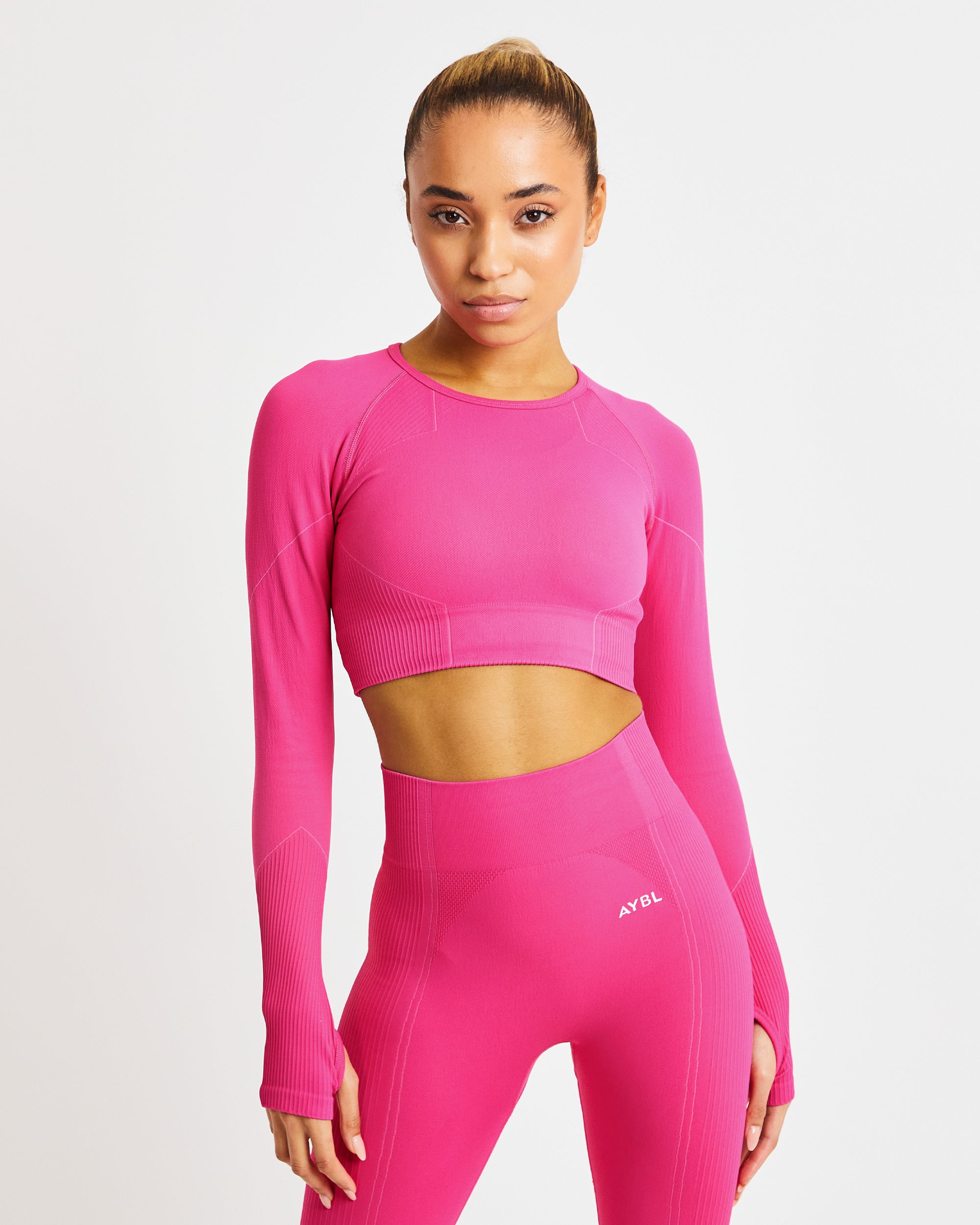 Reflex Seamless Long Sleeve Crop Top - Fuchsia Rosa