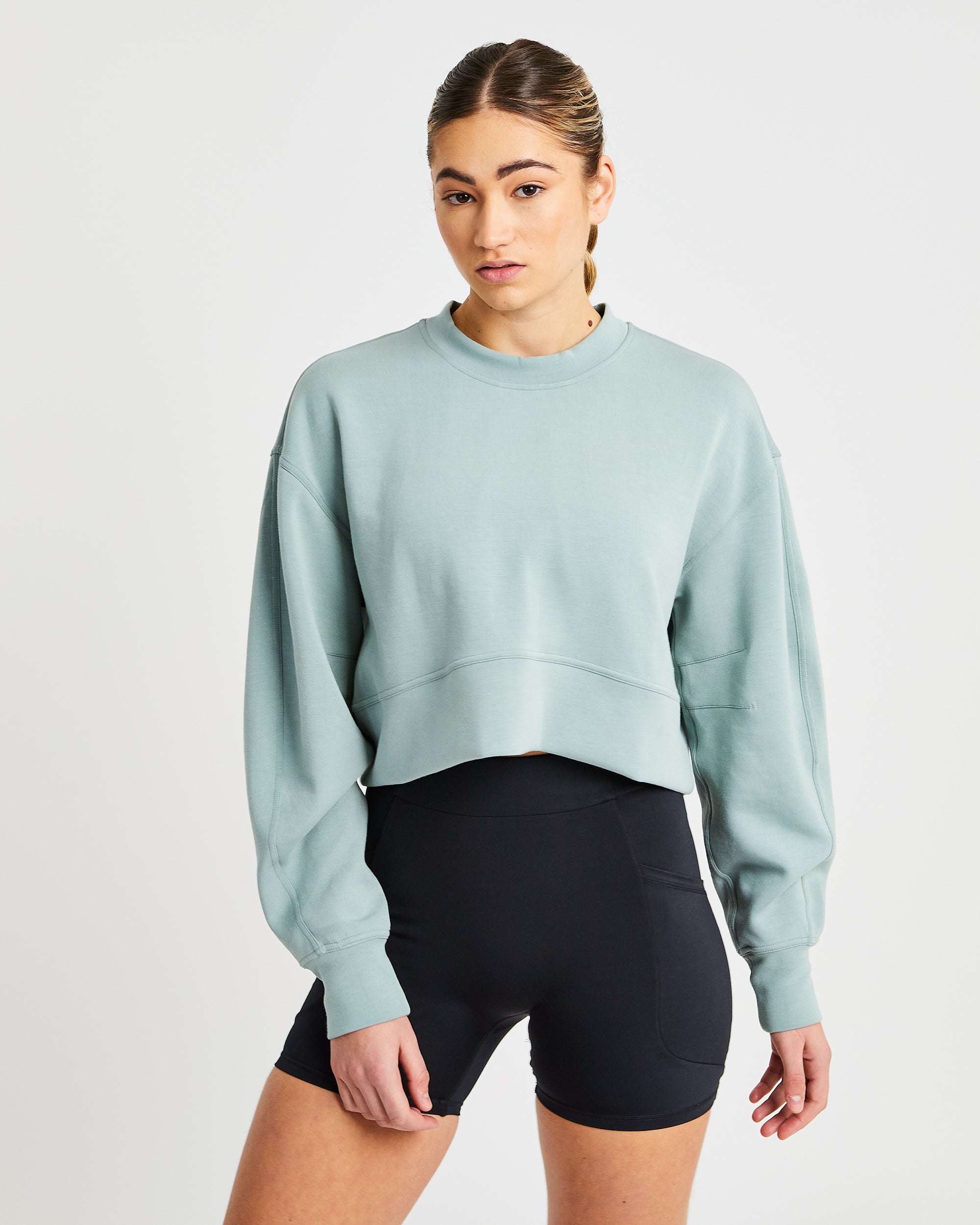 Oversized Crop Jumper - Sage Grün