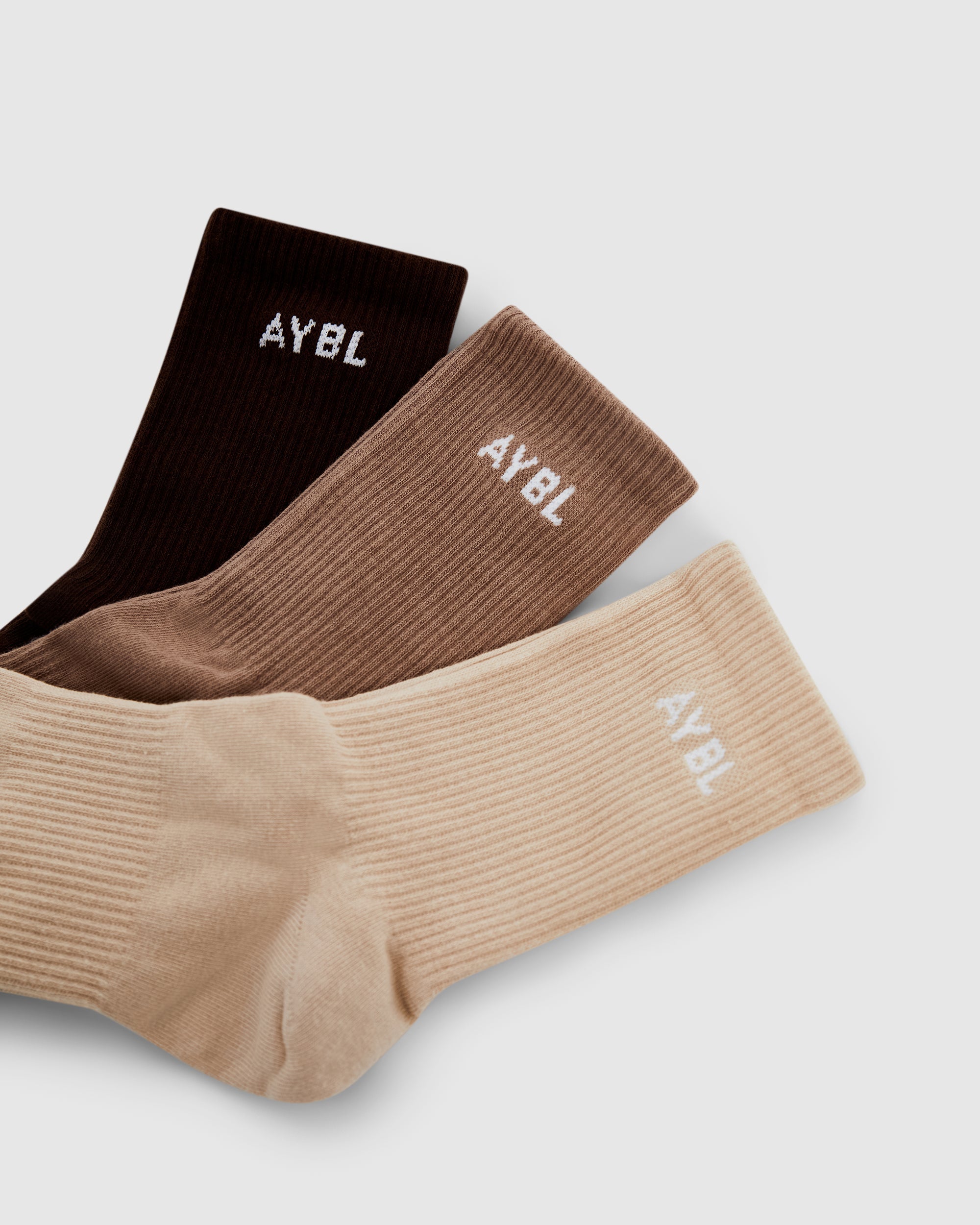 Everyday Crew Socks (3 Pack) - Nude/Mocha/Brown