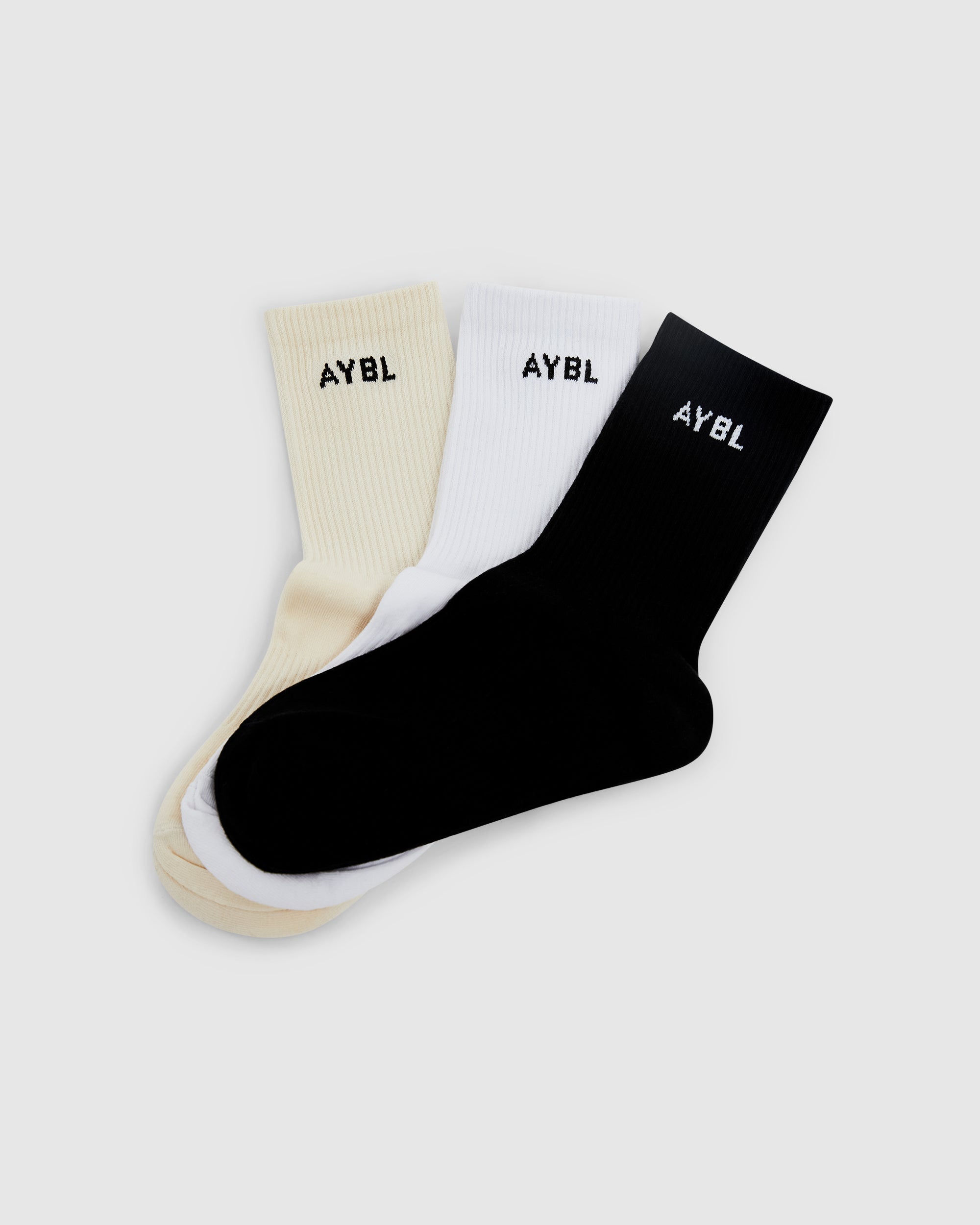 Everyday Crew Socks (3 Pack) - Black/White/Cream