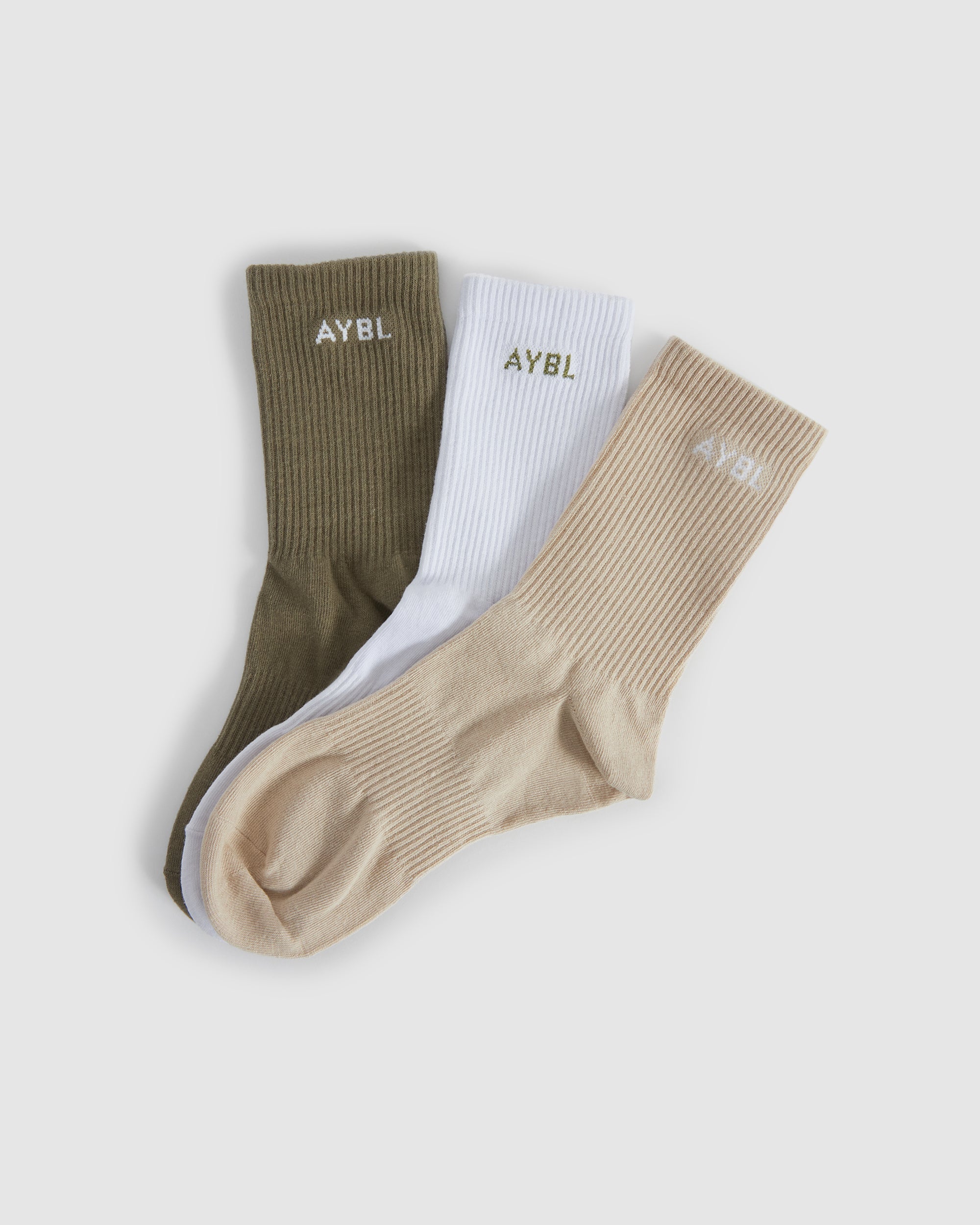 Everyday Crew Socks (3 Pack) - Khaki/Beige/Weiß