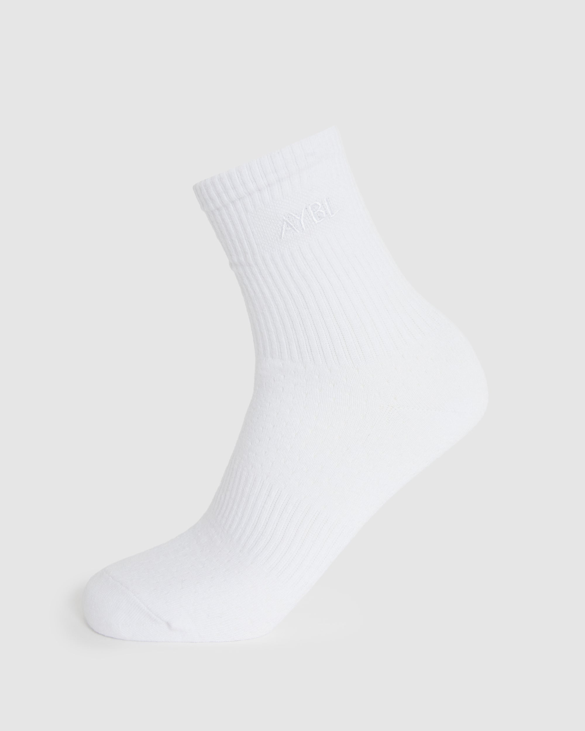 Tonal Embroidered Crew Socks - Weiß