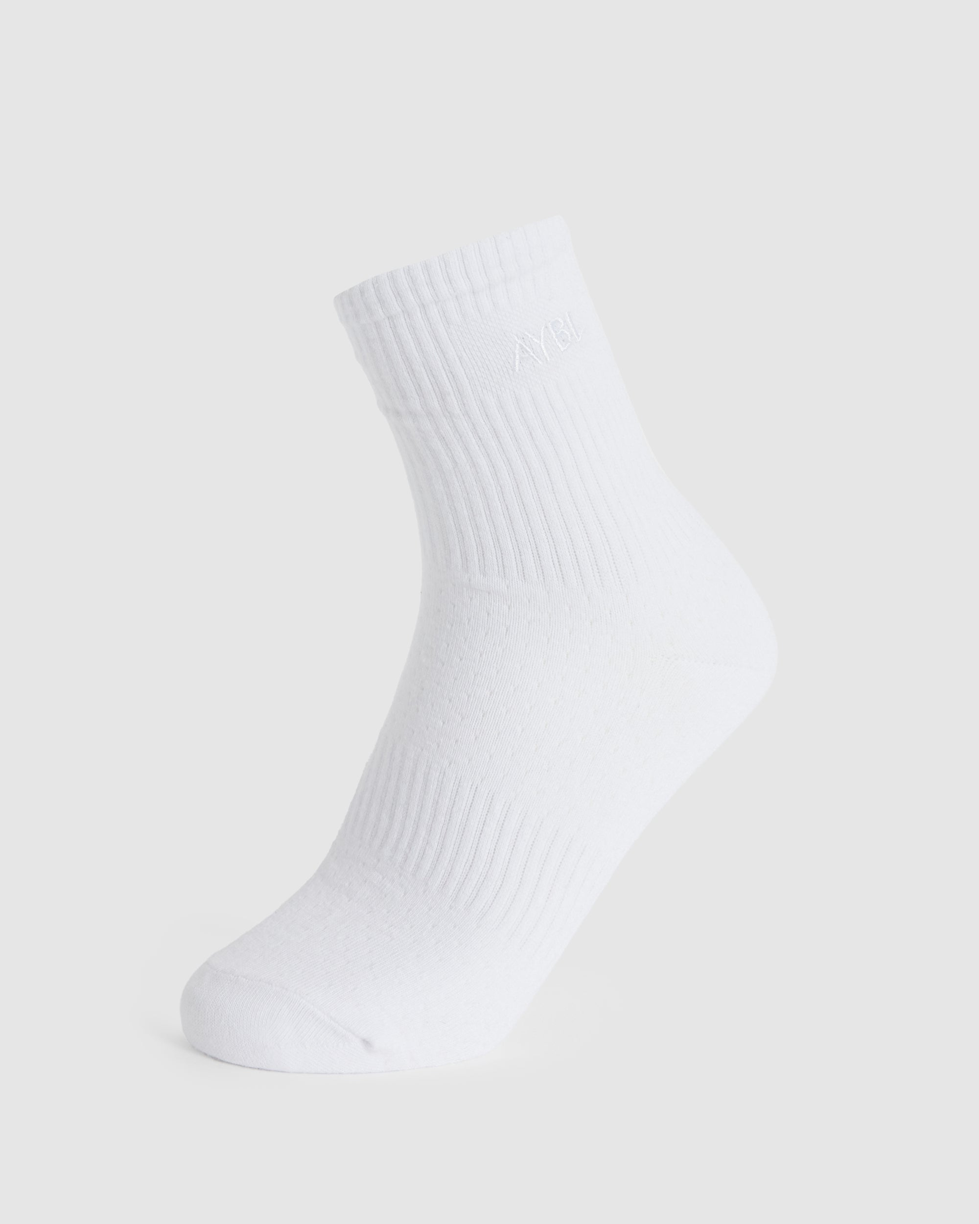 Tonal Embroidered Crew Socks - Weiß