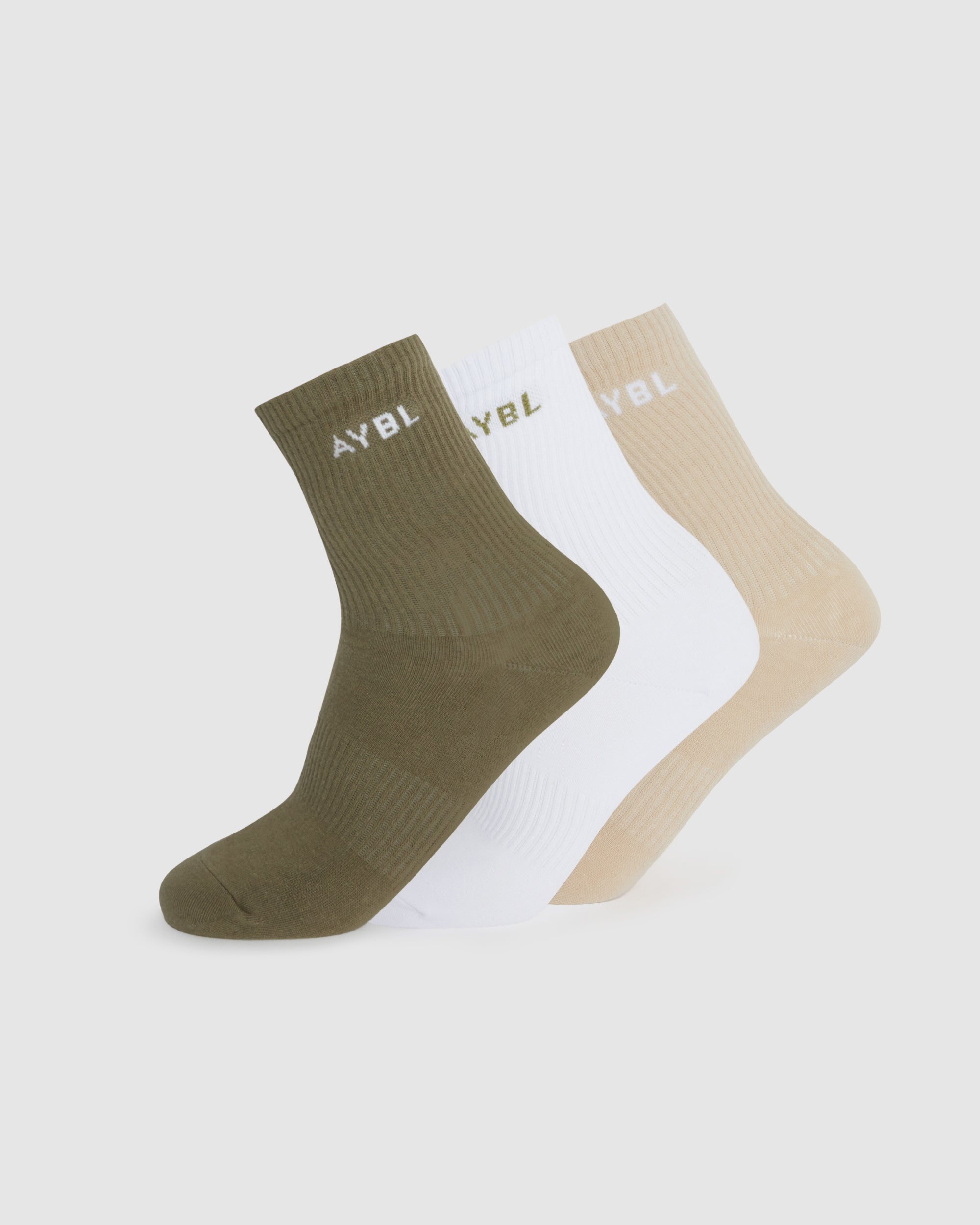 Everyday Crew Socks (3 Pack) - Khaki/Beige/Weiß