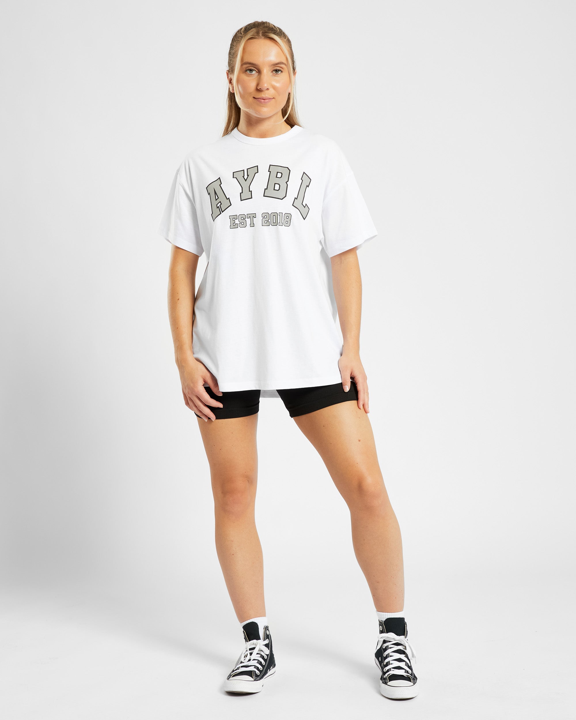 Varsity Oversized T Shirt - Weiß/Olive