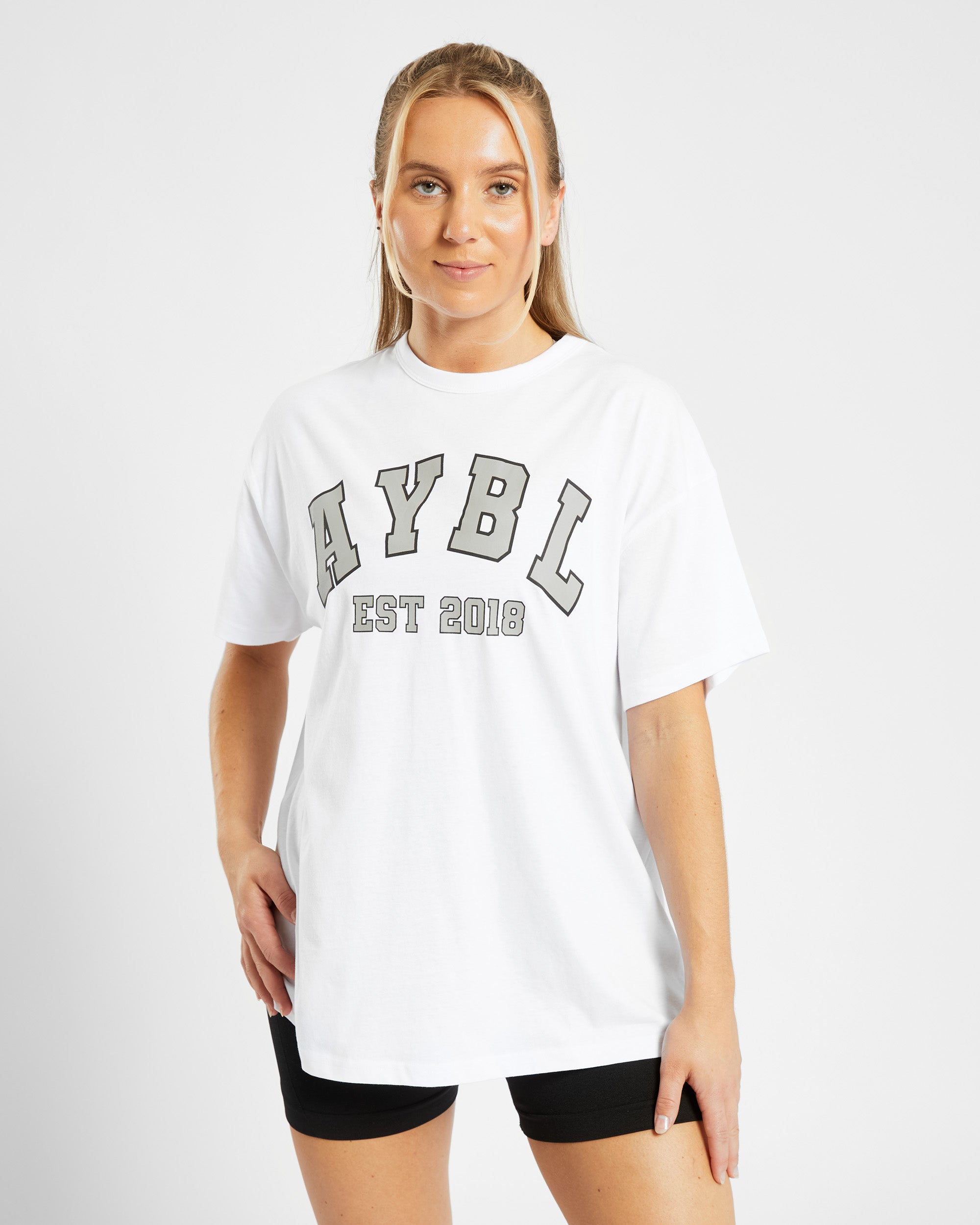 Varsity Oversized T Shirt - Weiß/Olive