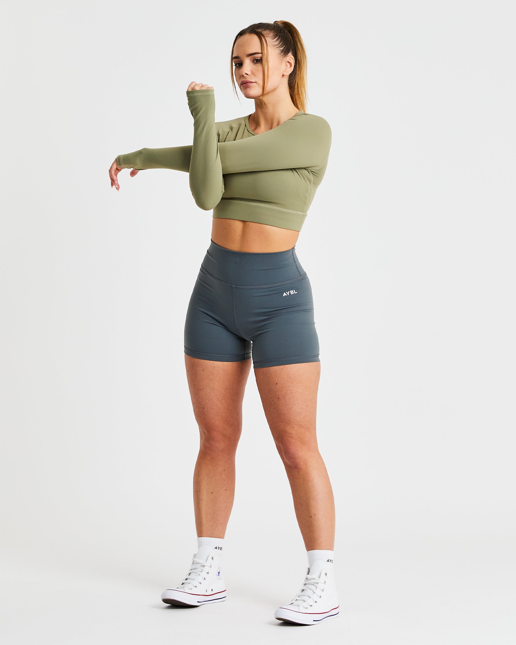 Core Long Sleeve Crop Top - Olive