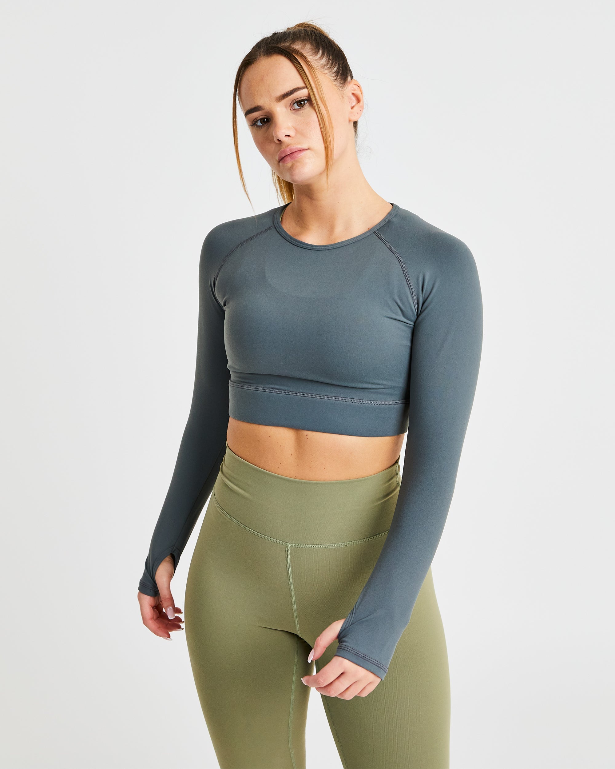 Core Long Sleeve Crop Top - Asphalt Grau