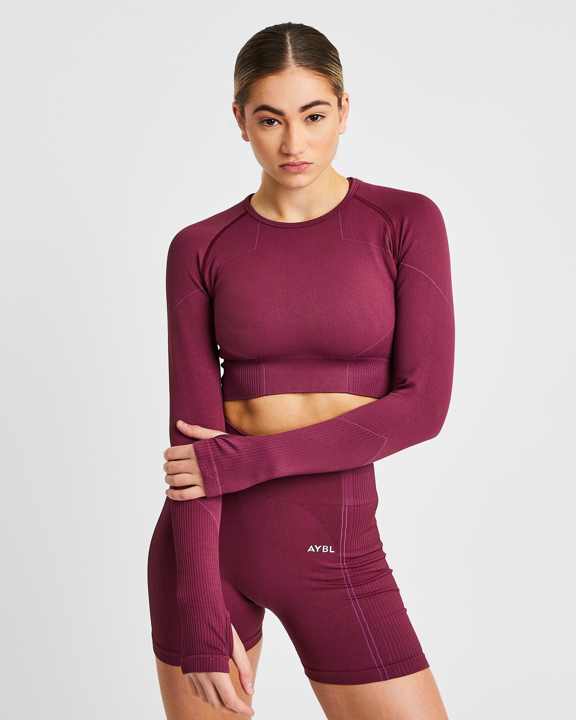 Reflex Seamless Long Sleeve Crop Top - Plum