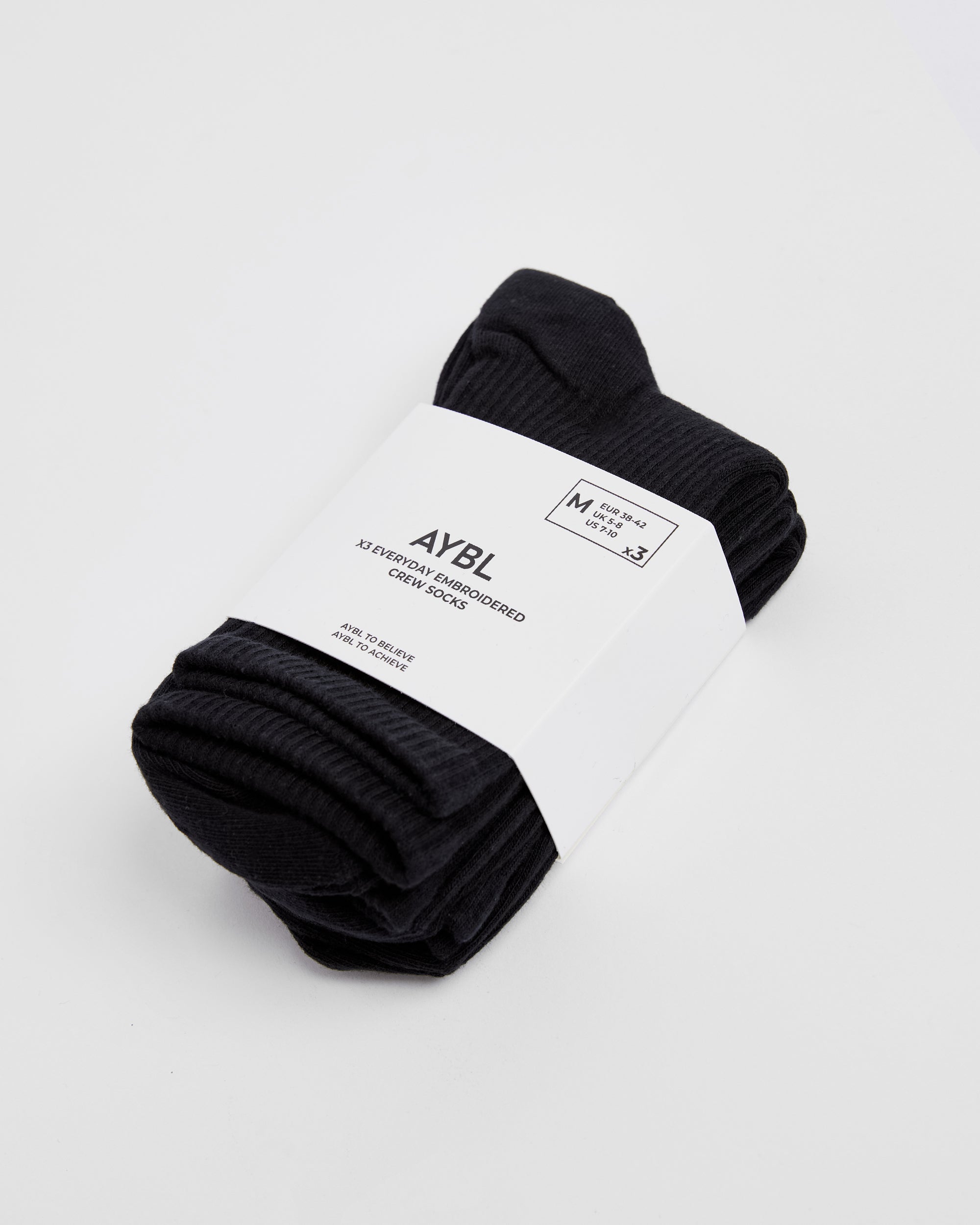 Everyday Embroidered Crew Socks (3 Pack) - Schwarz