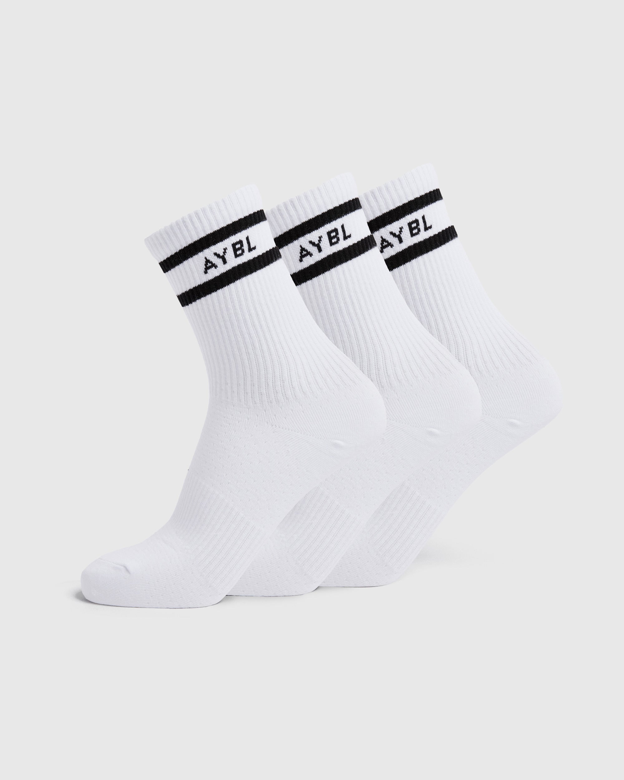 Everyday Double Stripe Crew Socks (3 Pack) - Weiß