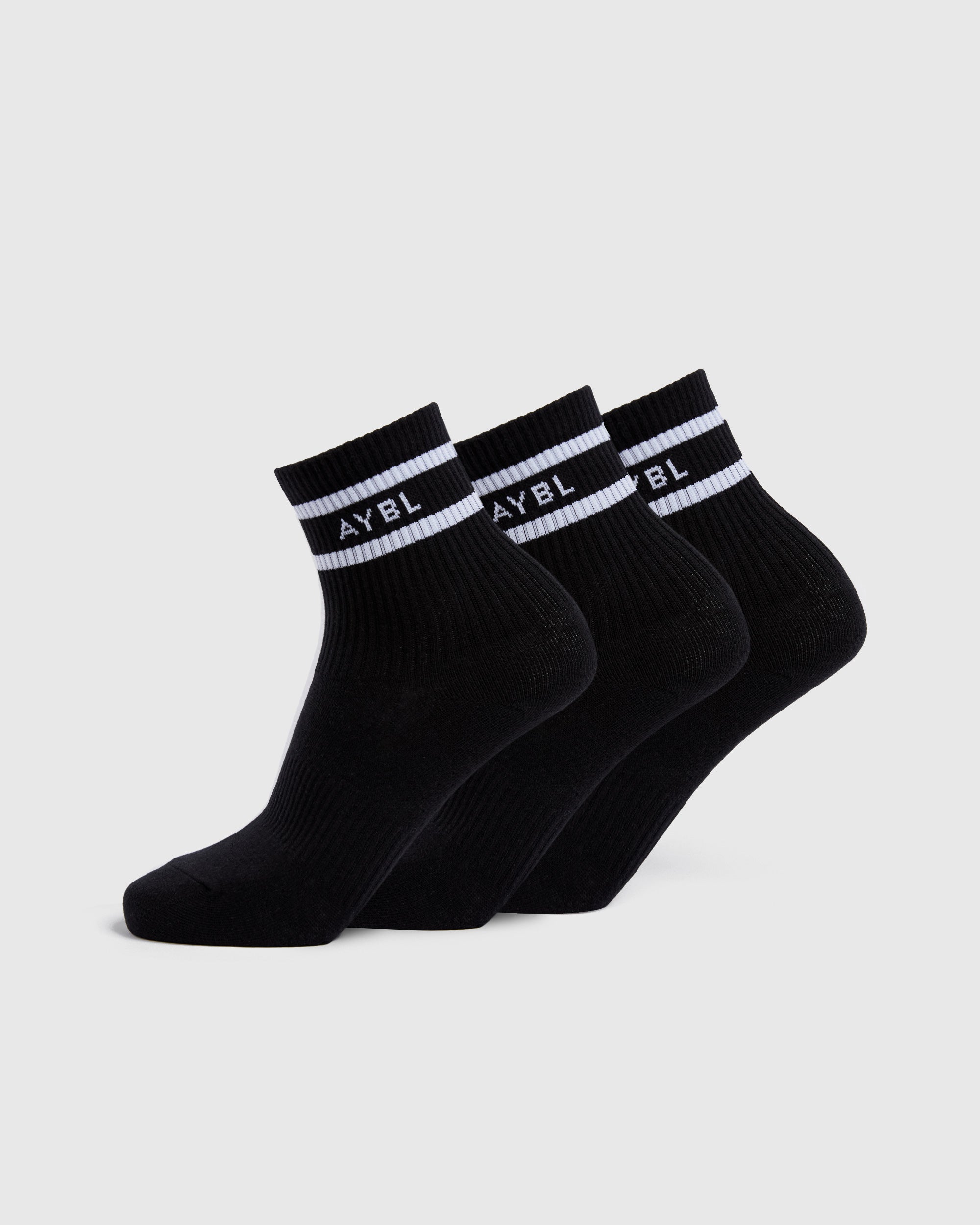 Everyday Double Stripe Crew Socks (3 Pack) - Schwarz